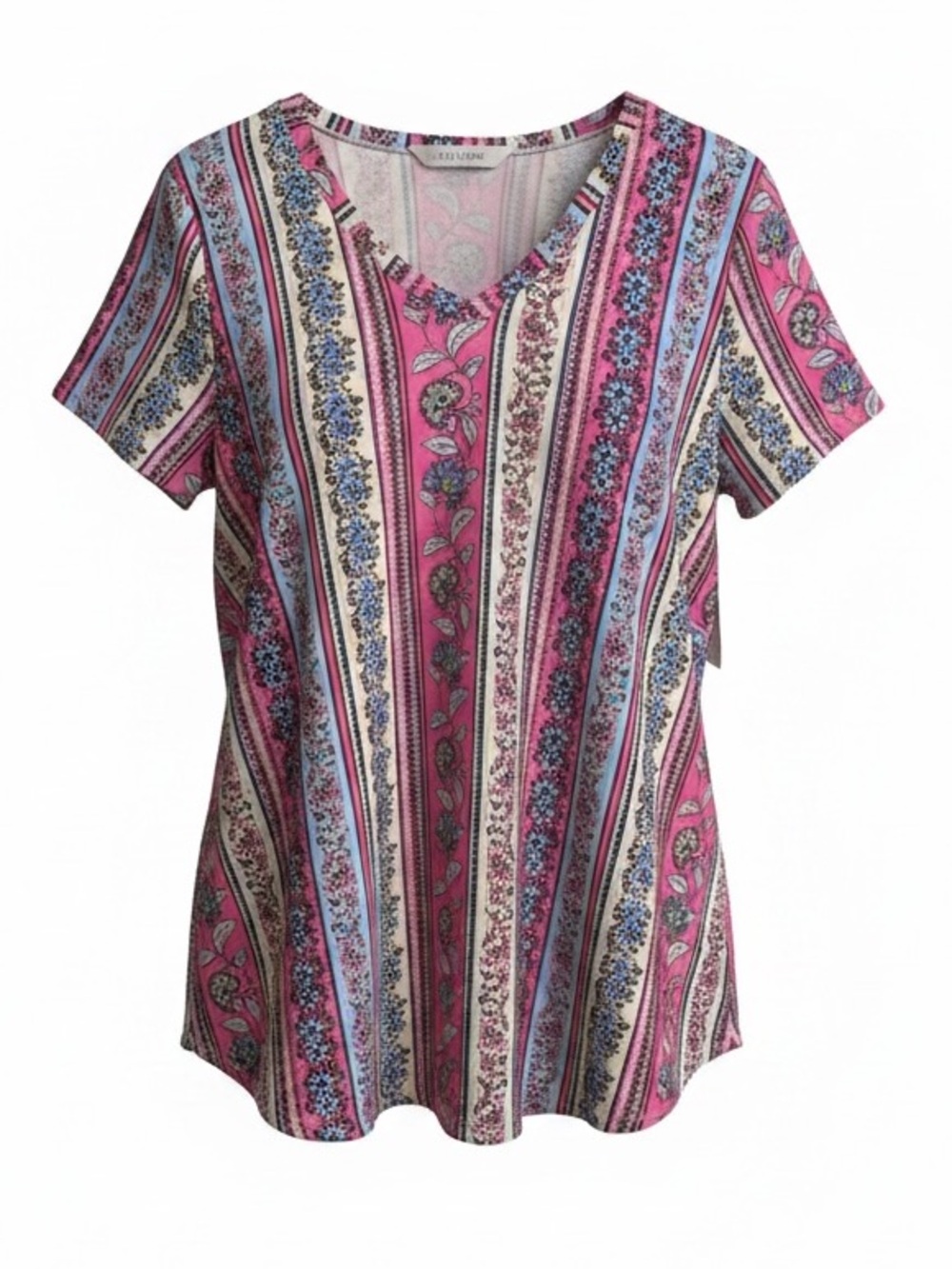 Honeyme Multicolor Floral Stripe Flowy Tee Top XL